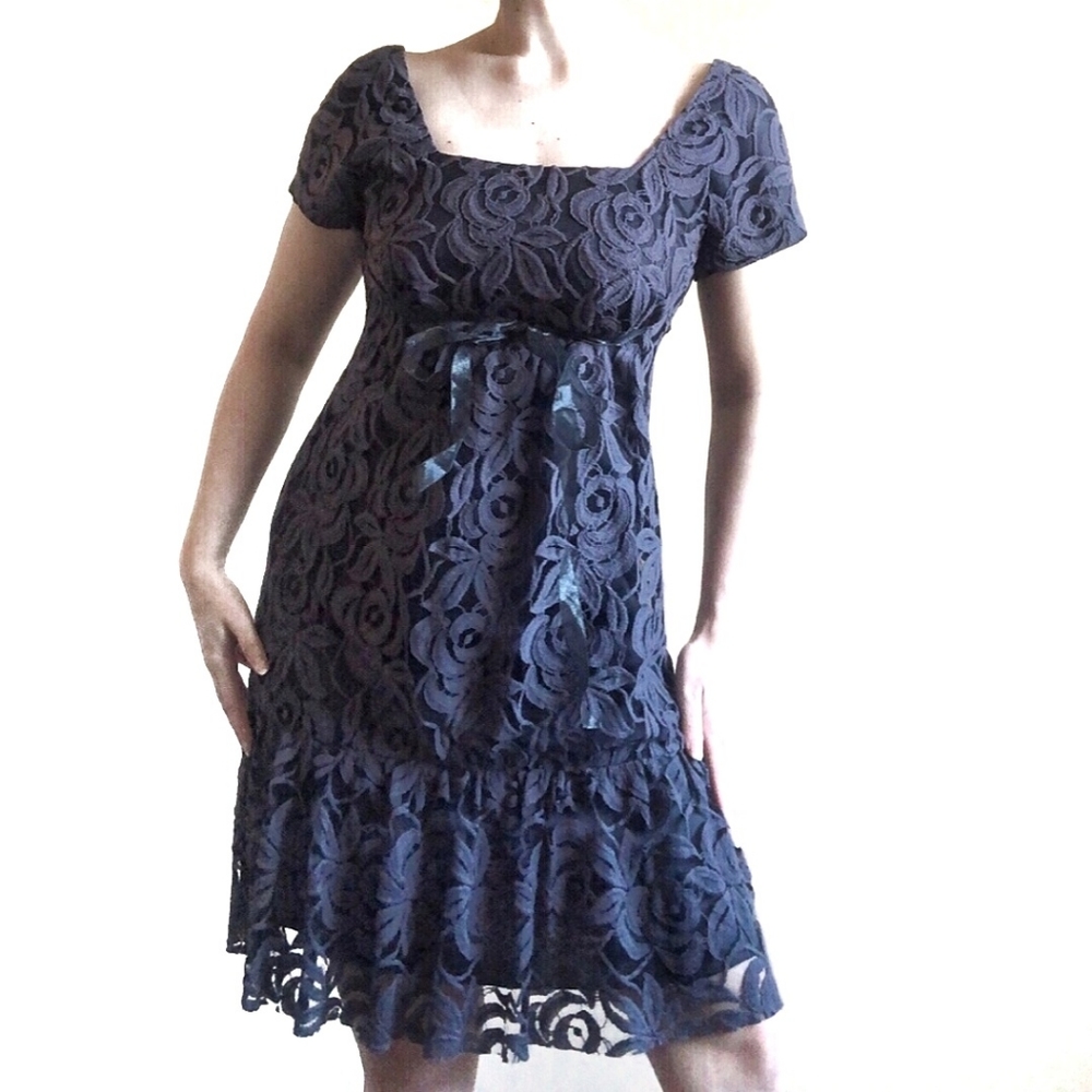 RARE Anna Sui Dark Floral Grey Lace Wild Roses Witchycore Babydoll Dress - Picture 14 of 15